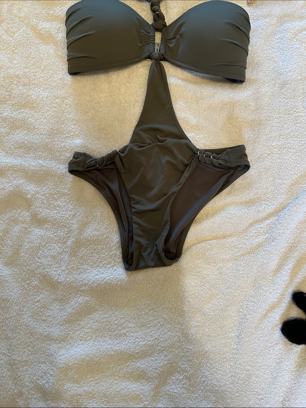 Aubade Olive Green womens One-Piece Swimsuit with Halter Tie - Picture 3 of 11